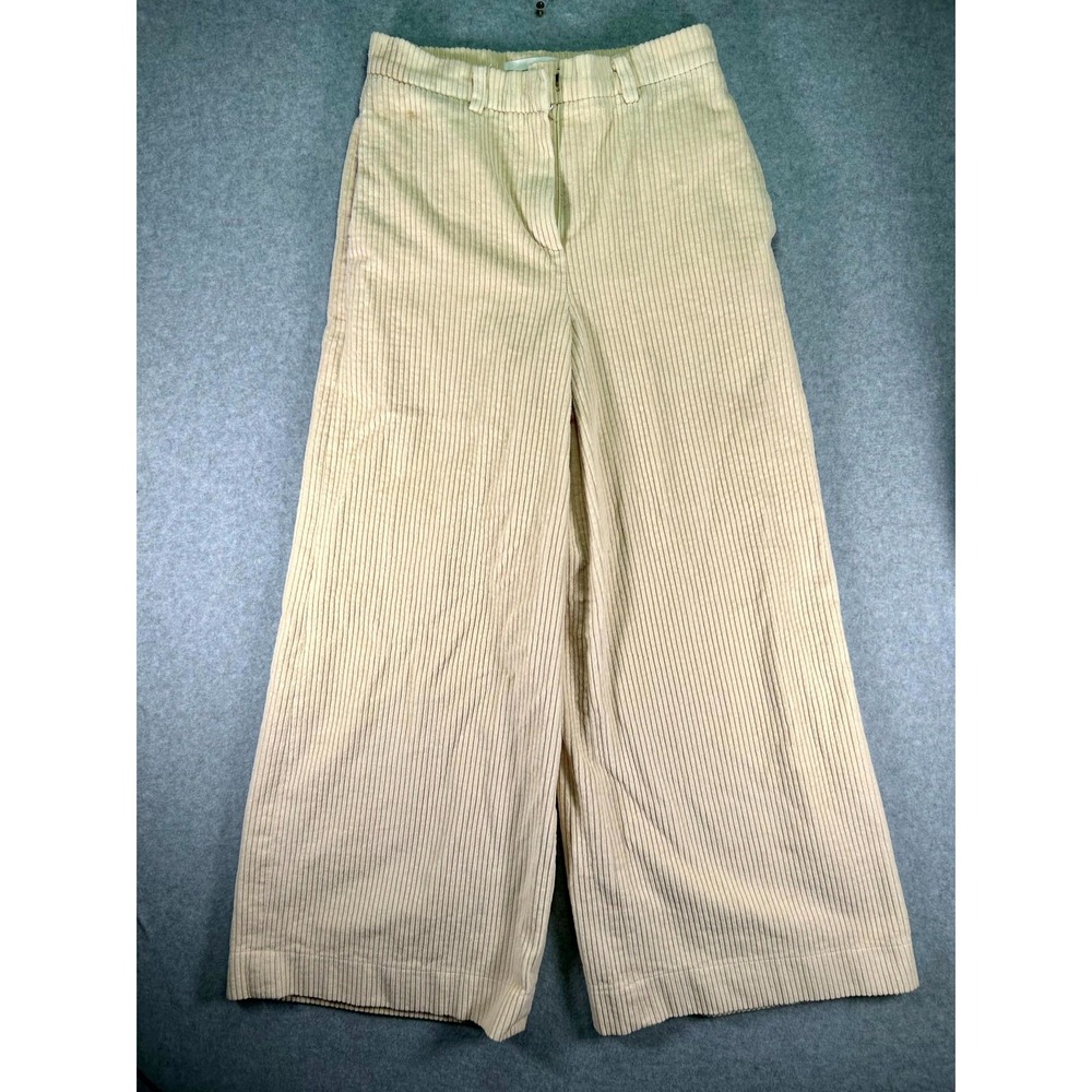 Stain* WIDA High Waist Wide Leg Pants Women Small Beige Corduroy Cotton Flat